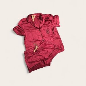 Victoria's Secret Satin Pajama Top in Burgundy with Black Trim- Small NWT
